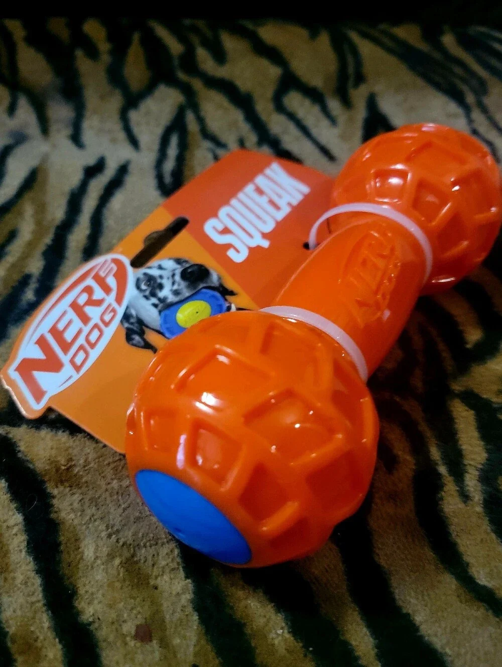 Nerf Dog Barbell W Squeak Orange Halloween Theme Interactive Fetch Toy Ea.